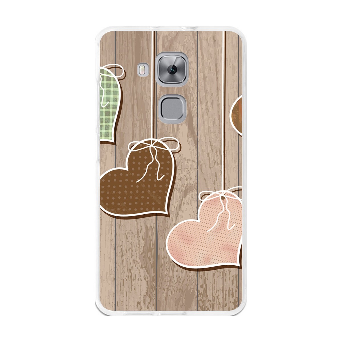 Funda Gel Tpu para Huawei Nova Plus Diseño Corazones Madera Dibujos