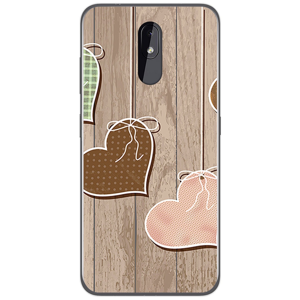 Funda Gel Tpu para Nokia 3.2 diseño Corazones Madera Dibujos