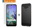 Pack 2 En 1 Funda Gel Tipo Carbono + Protector Cristal Templado para Lg Q60 / K50
