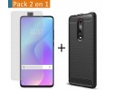 Pack 2 En 1 Funda Gel Tipo Carbono + Protector Cristal Templado para Xiaomi Mi 9T / Mi 9T Pro