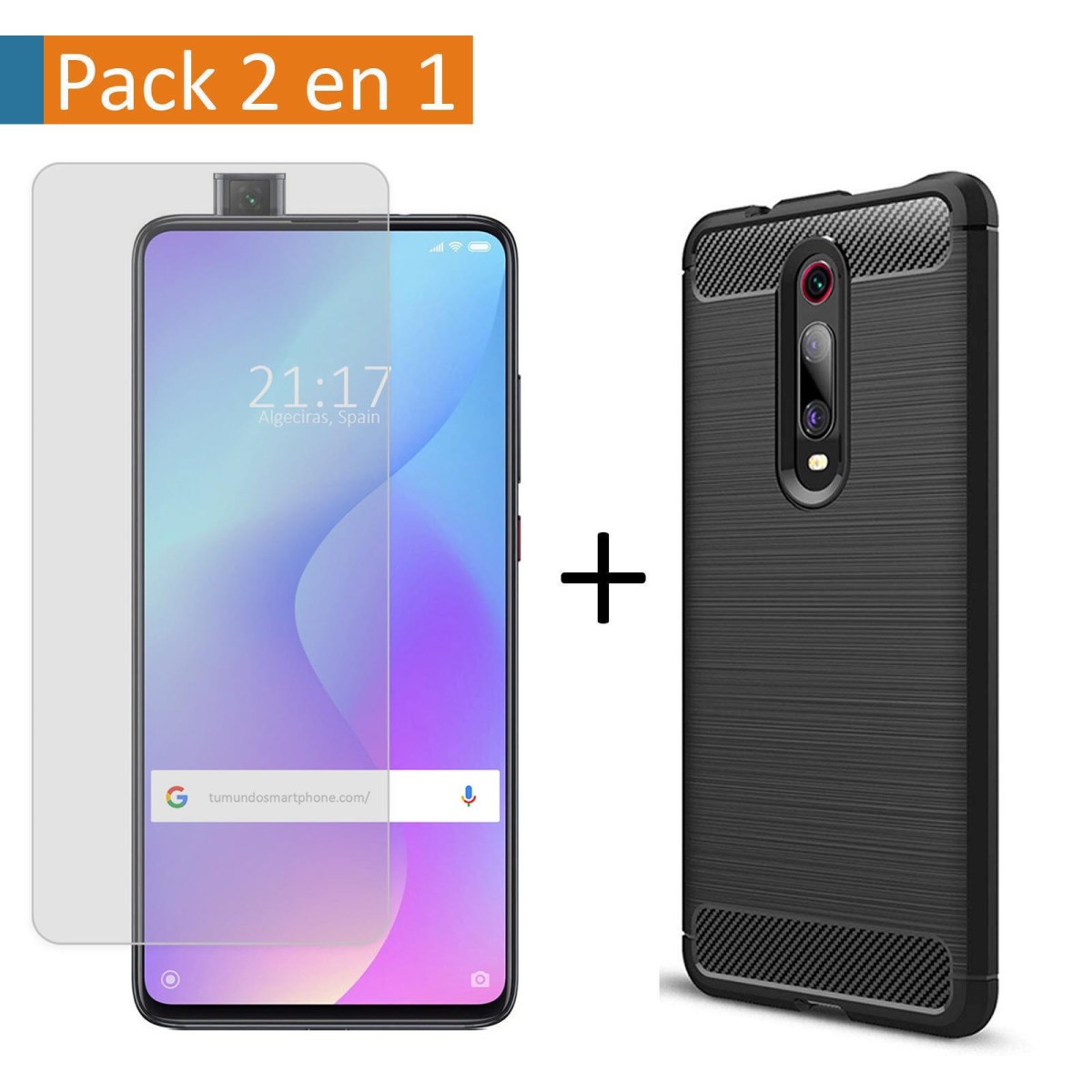 Pack 2 En 1 Funda Gel Tipo Carbono + Protector Cristal Templado para Xiaomi Mi 9T / Mi 9T Pro
