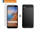Pack 2 En 1 Funda Gel Tipo Carbono + Protector Cristal Templado para Xiaomi Redmi 7A