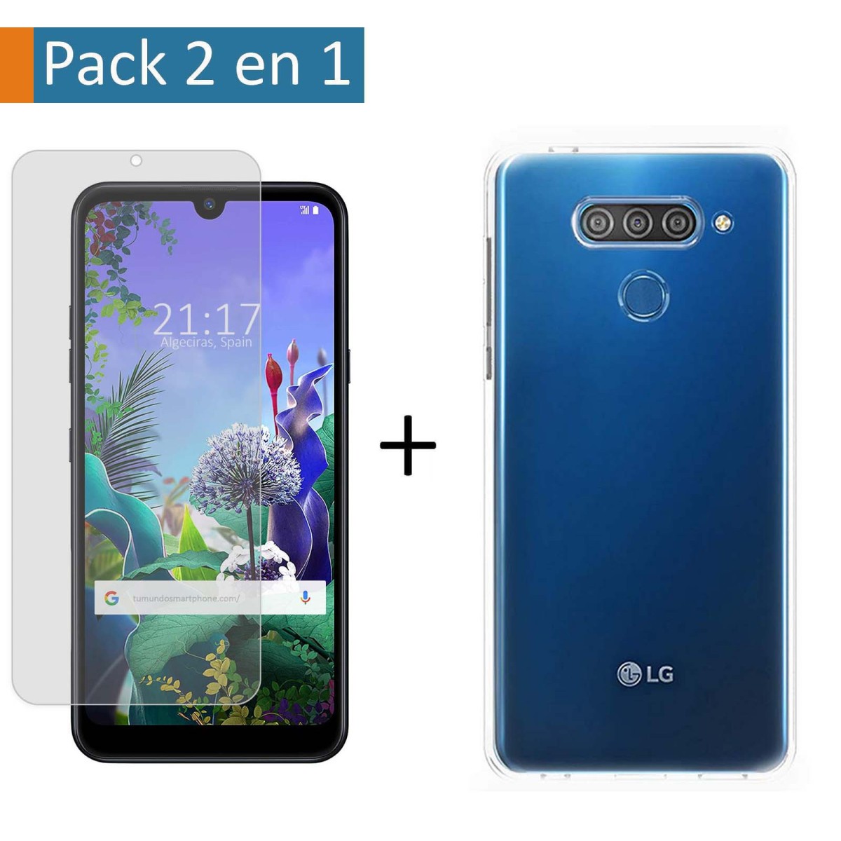 Pack 2 En 1 Funda Gel Transparente + Protector Cristal Templado para Lg Q60 / K50