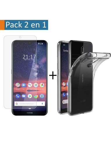Pack 2 En 1 Funda Gel Transparente + Protector Cristal Templado para Nokia 3.2