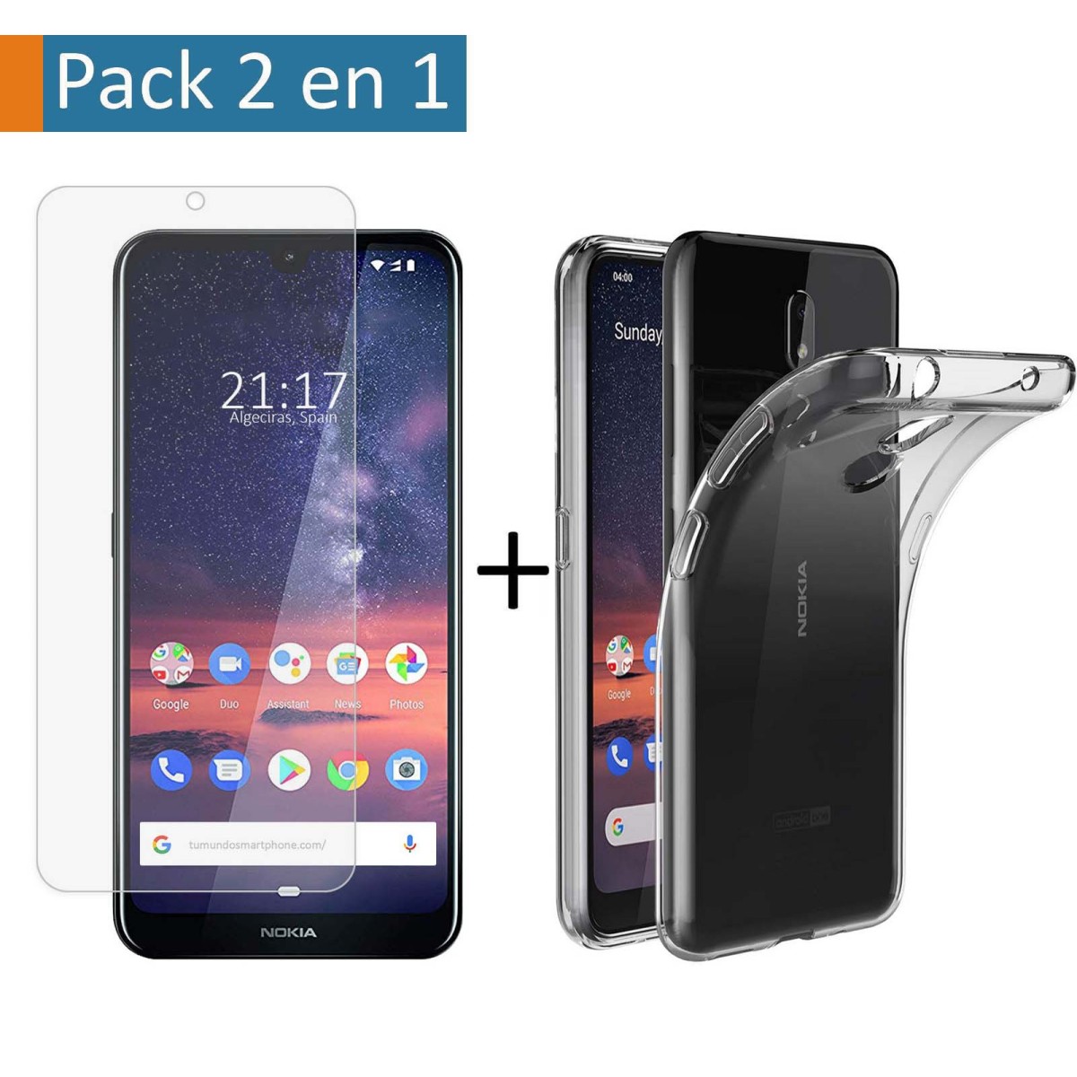 Pack 2 En 1 Funda Gel Transparente + Protector Cristal Templado para Nokia 3.2