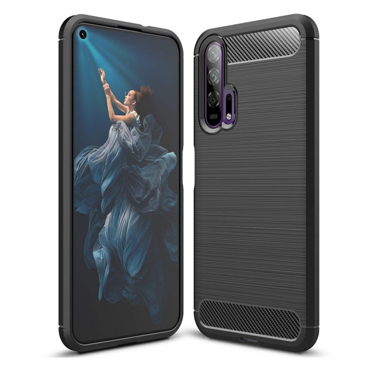 Funda Gel Tpu Tipo Carbon Negra para Huawei Honor 20 Pro