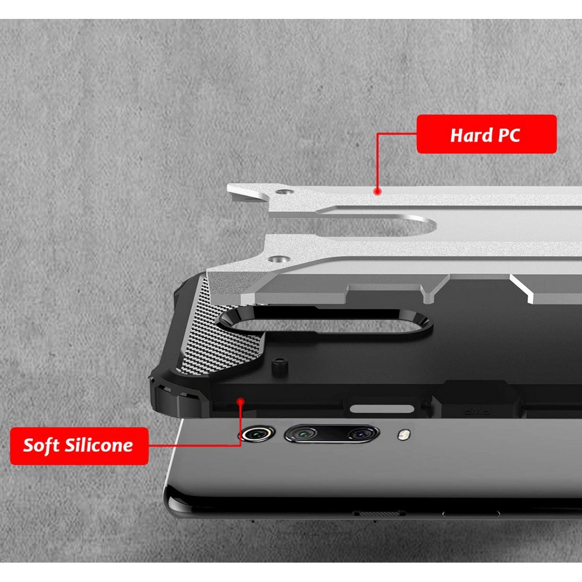 Funda Tipo Hybrid Tough Armor (Pc+Tpu) Negra para Xiaomi Mi 9T / Mi 9T Pro