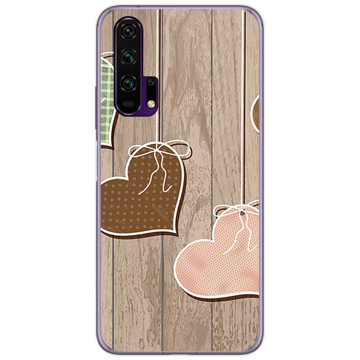 Funda Gel Tpu para Huawei Honor 20 Pro diseño Corazones Madera Dibujos