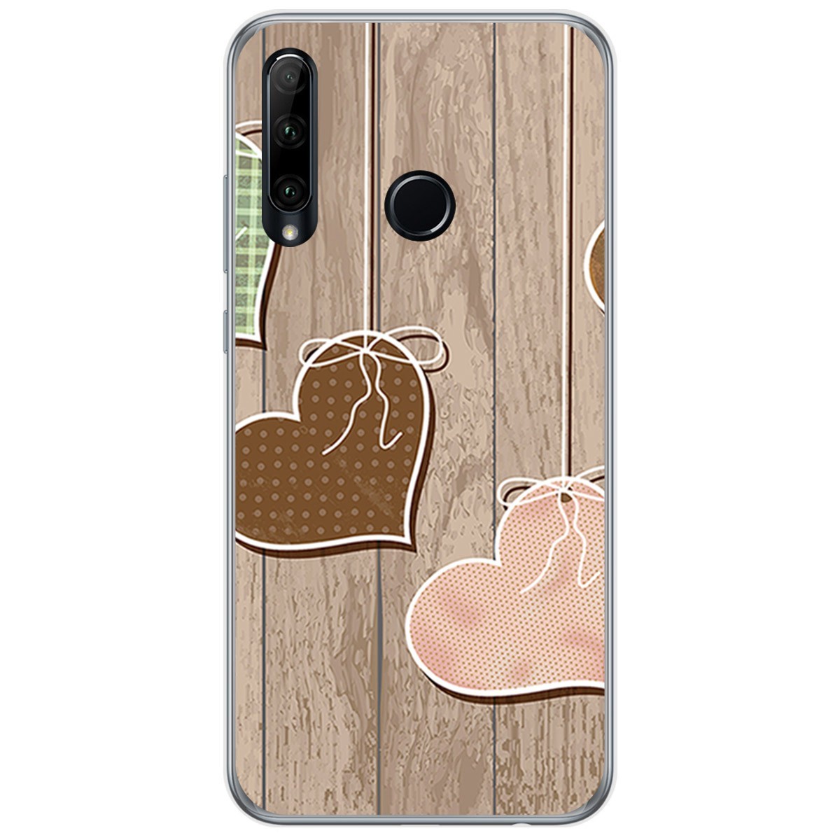 Funda Gel Tpu para Huawei Honor 20 Lite diseño Corazones Madera Dibujos