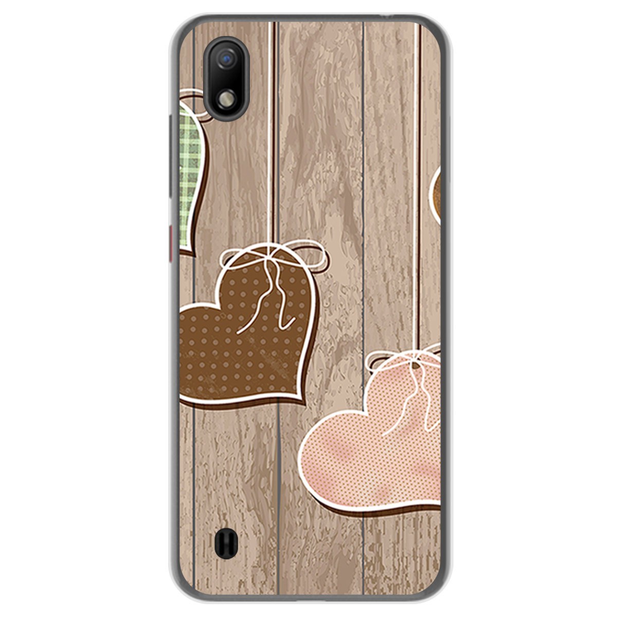 Funda Gel Tpu para ZTE Blade A7 (2019) diseño Corazones Madera Dibujos