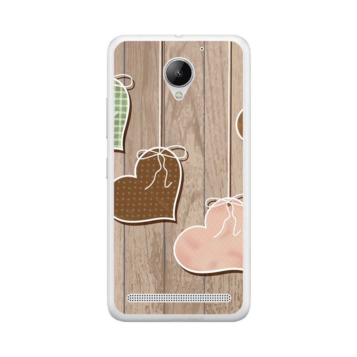 Funda Gel Tpu para Lenovo Moto C2 Diseño Corazones Madera Dibujos