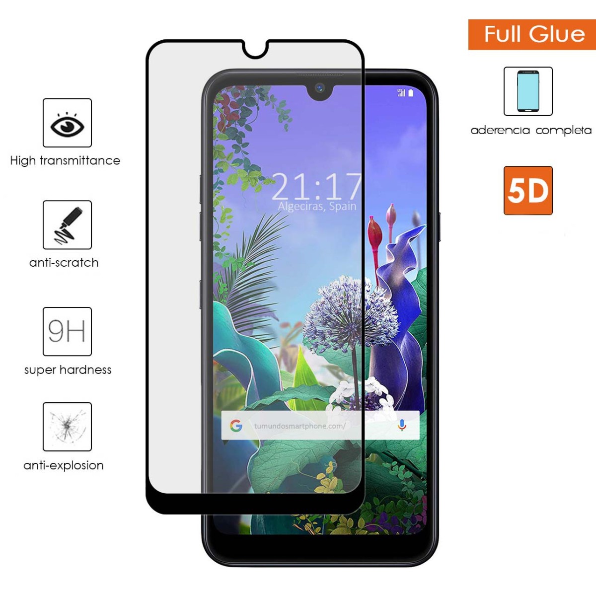 Protector Cristal Templado Completo 5D Full Glue Negro para Lg Q60 / K50 Vidrio