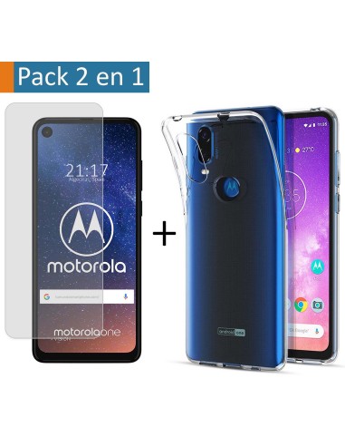 Pack 2 En 1 Funda Gel Transparente + Protector Cristal Templado para Motorola One Vision