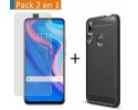 Pack 2 En 1 Funda Gel Tipo Carbono + Protector Cristal Templado para Xiaomi Huawei P Smart Z