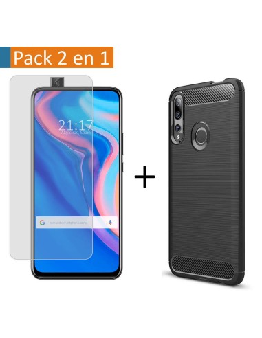 Pack 2 En 1 Funda Gel Tipo Carbono + Protector Cristal Templado para Xiaomi Huawei P Smart Z