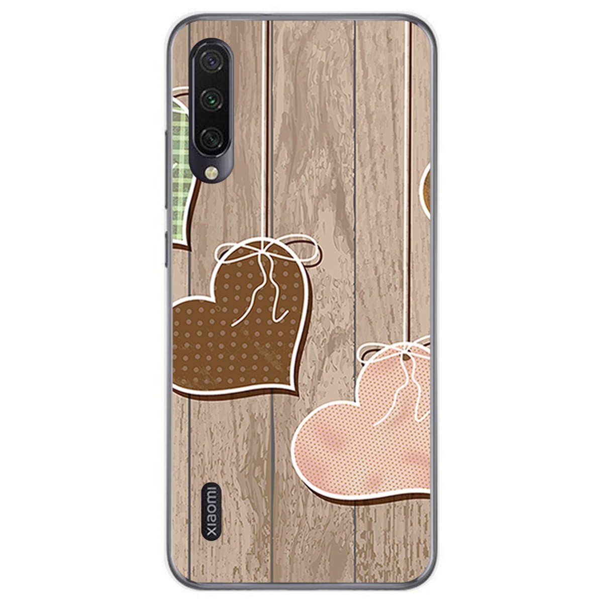 Funda Gel Tpu para Xiaomi Mi A3 diseño Corazones Madera Dibujos