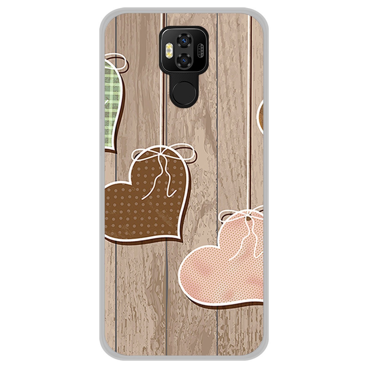 Funda Gel Tpu para Ulefone Power 6 diseño Corazones Madera Dibujos
