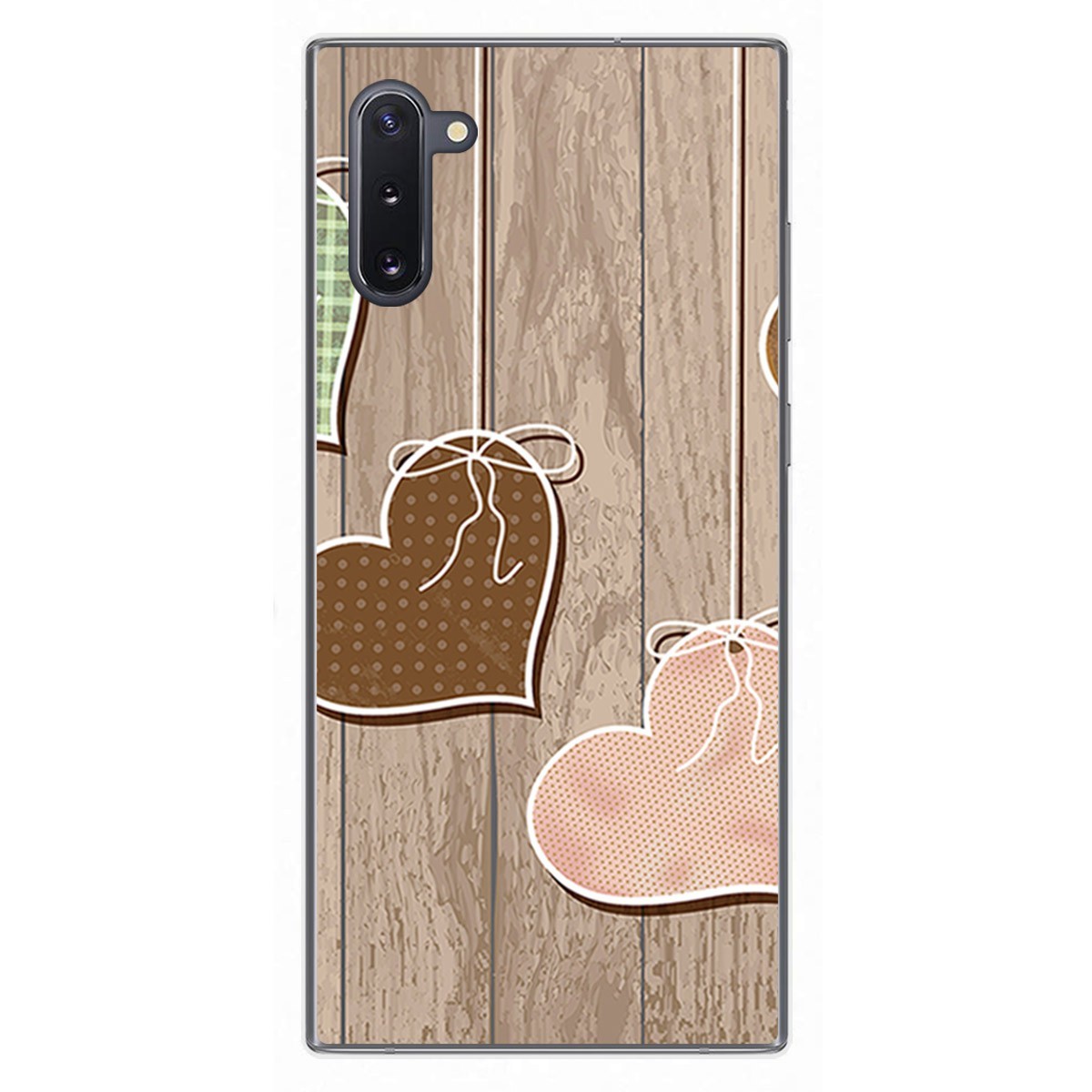 Funda Gel Tpu para Samsung Galaxy Note10 diseño Corazones Madera Dibujos