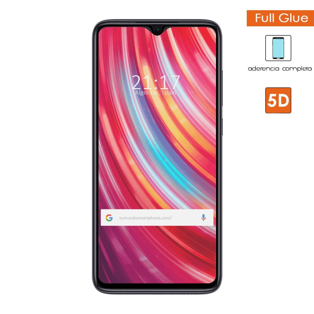 Protector Cristal Templado Completo 5D Full Glue Negro para Xiaomi Redmi Note 8 Pro Vidrio