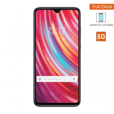 Protector Cristal Templado Completo 5D Full Glue Negro para Xiaomi Redmi Note 8 Pro Vidrio