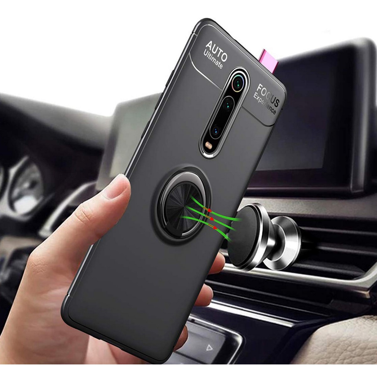 Funda Magnetica Soporte con Anillo Giratorio 360 para Xiaomi Mi 9T / Mi 9T Pro Negra