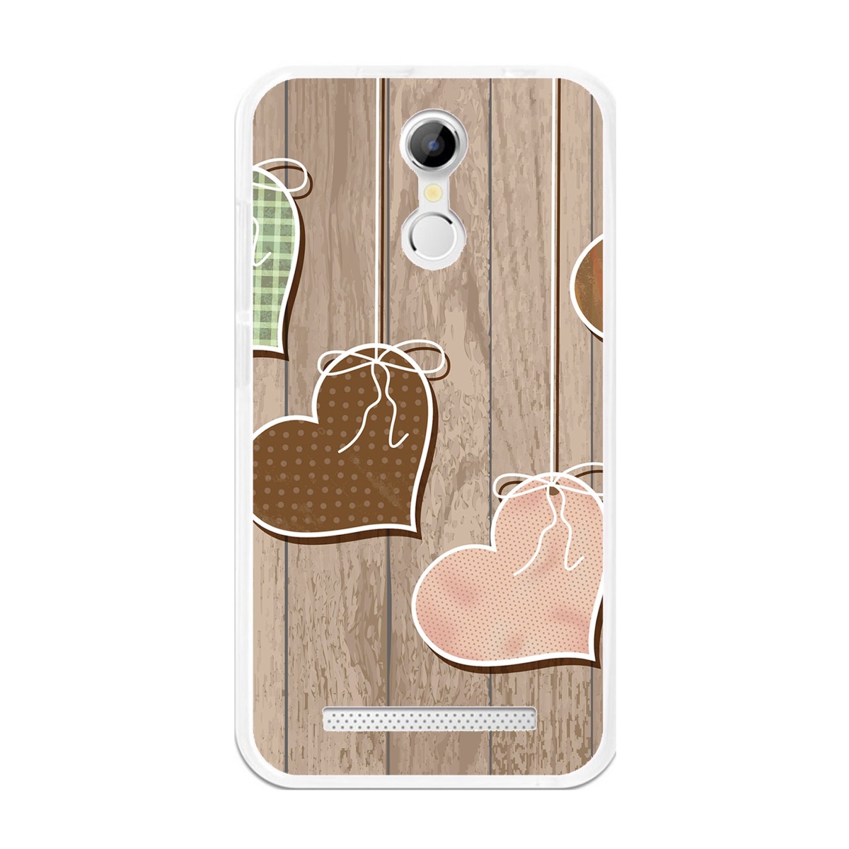 Funda Gel Tpu para Homtom H17 / H17 Pro Diseño Corazones Madera Dibujos