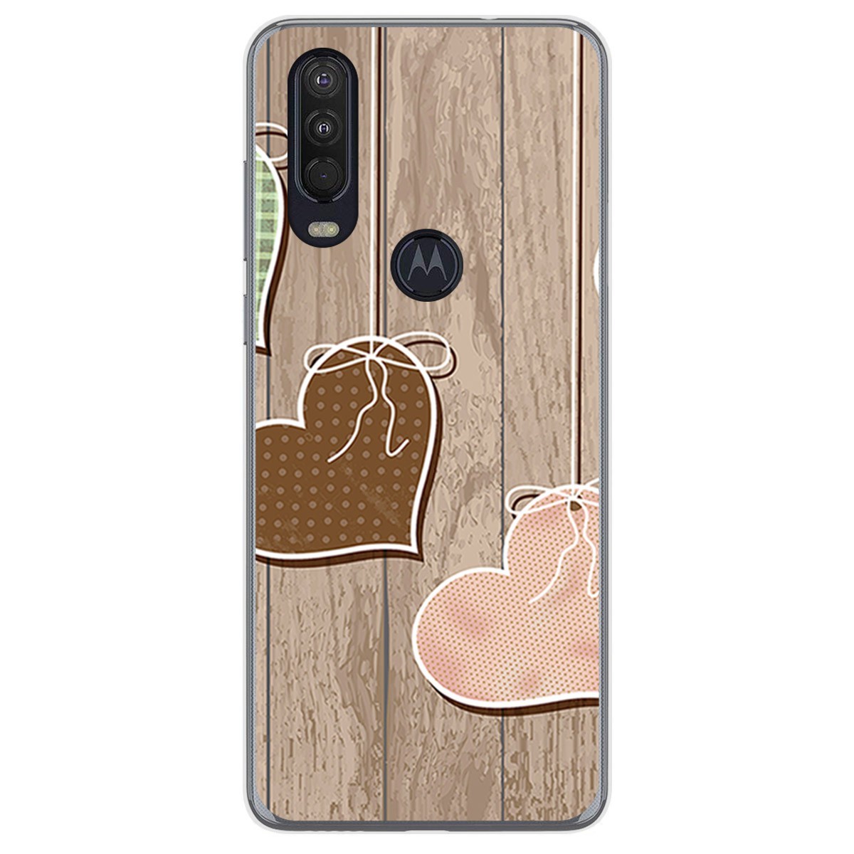Funda Gel Tpu para Motorola One Action diseño Corazones Madera Dibujos
