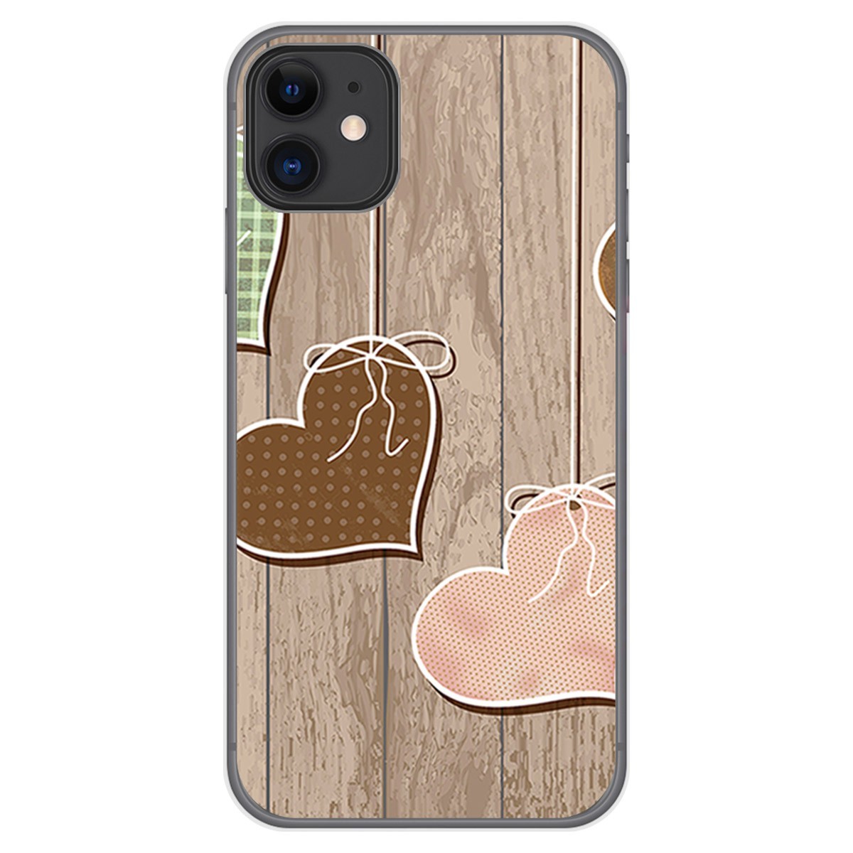Funda Gel Tpu para Iphone 11 (6.1) diseño Corazones Madera Dibujos