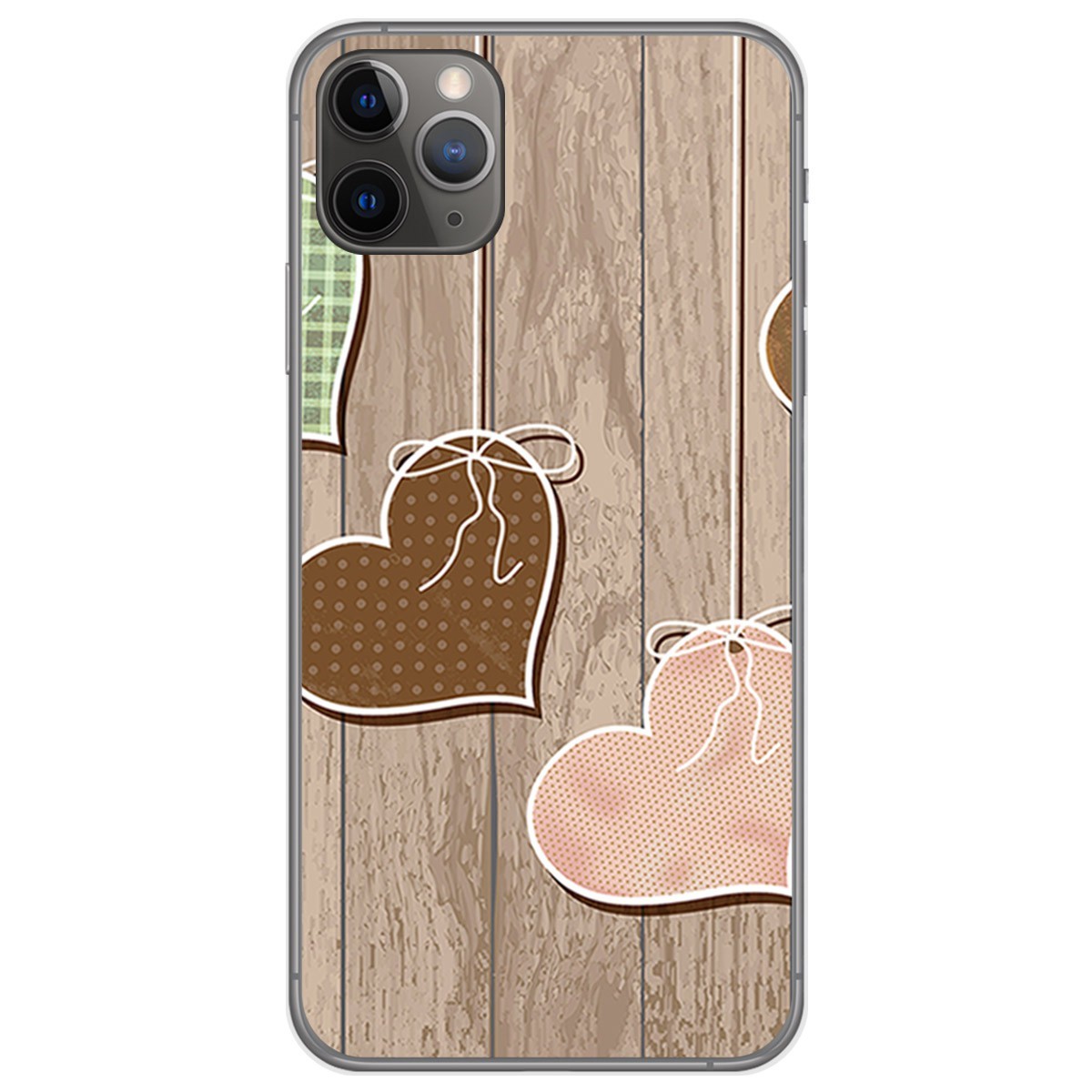 Funda Gel Tpu para Iphone 11 Pro (5.8) diseño Corazones Madera Dibujos