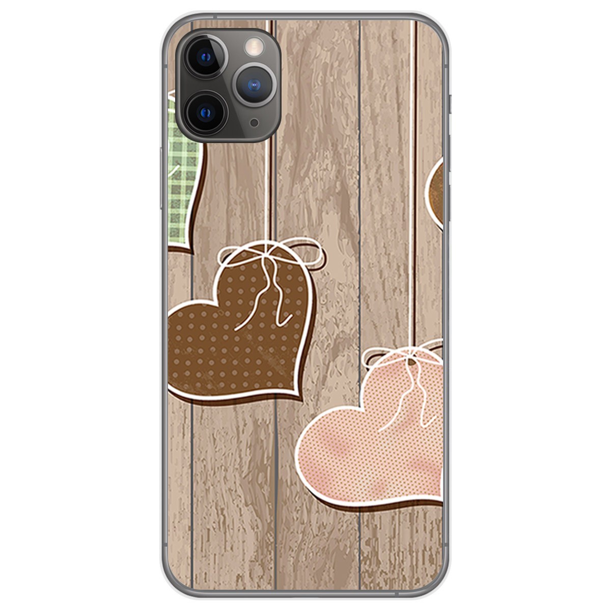 Funda Gel Tpu para Iphone 11 Pro Max (6.5) diseño Corazones Madera Dibujos