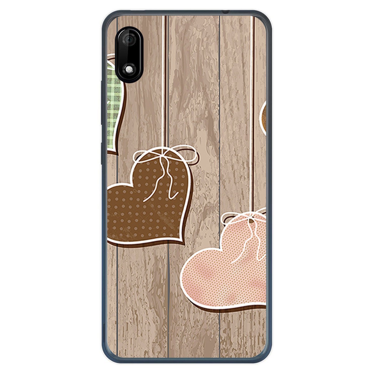 Funda Gel Tpu para Wiko Y70 diseño Corazones Madera Dibujos