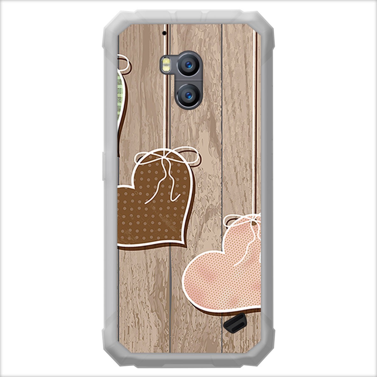 Funda Gel Tpu para Ulefone Armor X2 diseño Corazones Madera Dibujos
