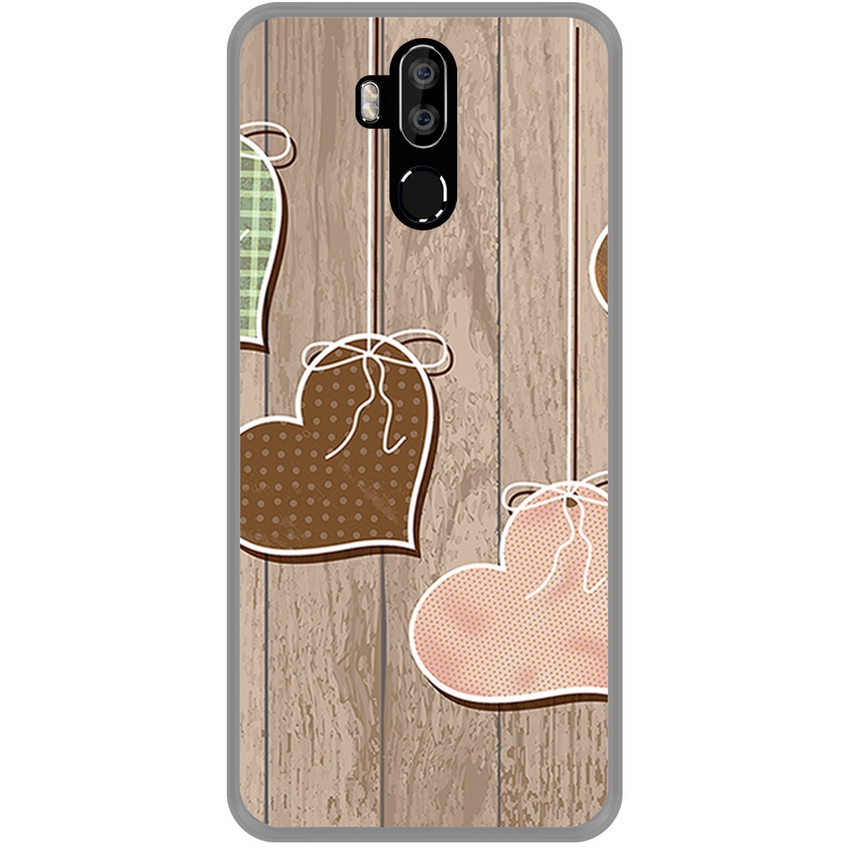Funda Gel Tpu para Leagoo M13 diseño Corazones Madera Dibujos