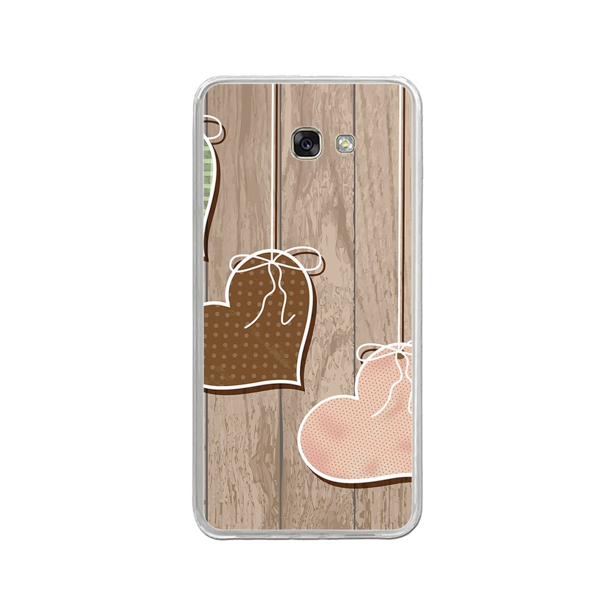 Funda Gel Tpu para Samsung Galaxy A3 (2017) Diseño Corazones Madera Dibujos
