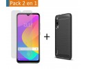 Pack 2 En 1 Funda Gel Tipo Carbono + Protector Cristal Templado para Xiaomi Mi A3