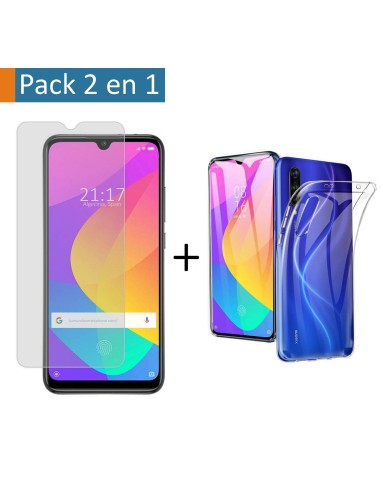 Pack 2 En 1 Funda Gel Transparente + Protector Cristal Templado para Xiaomi Mi A3