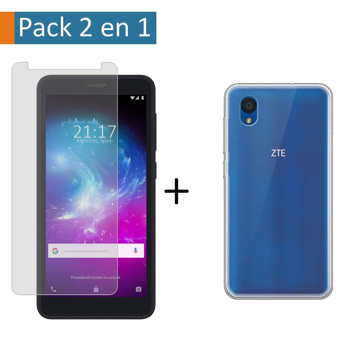 Pack 2 En 1 Funda Gel Transparente + Protector Cristal Templado para Zte Blade A3 2019 / L8