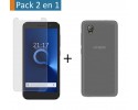 Pack 2 En 1 Funda Gel Transparente + Protector Cristal Templado para Alcatel 1 (2019)