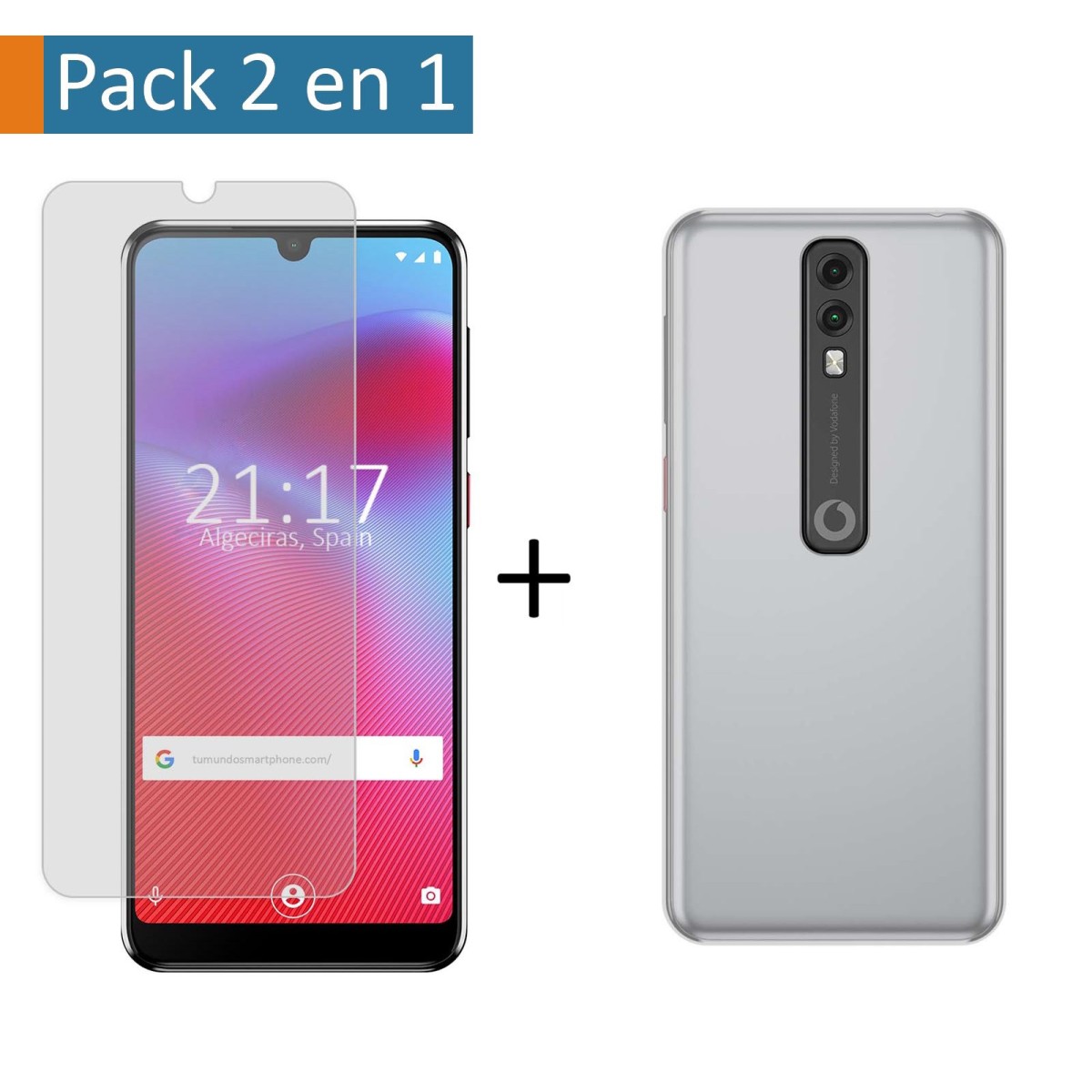Pack 2 En 1 Funda Gel Transparente + Protector Cristal Templado para Vodafone Smart V10