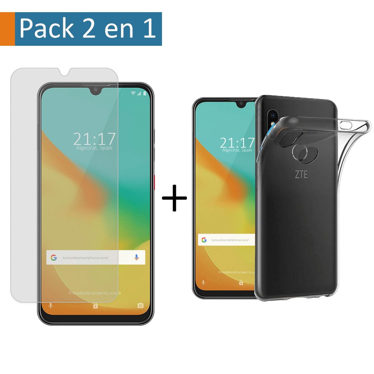 Pack 2 En 1 Funda Gel Transparente + Protector Cristal Templado para Zte Blade V10 Vita
