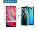 Pack 2 En 1 Funda Gel Transparente + Protector Cristal Templado para Xiaomi Redmi Note 8 Pro