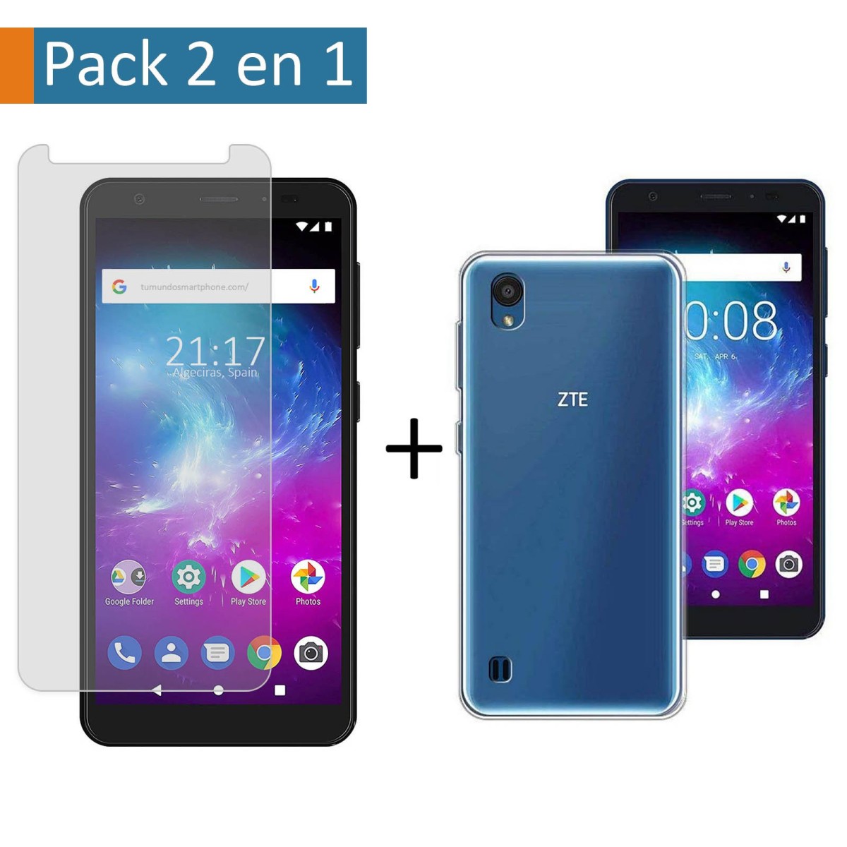 Pack 2 En 1 Funda Gel Transparente + Protector Cristal Templado para Zte Blade A5 2019