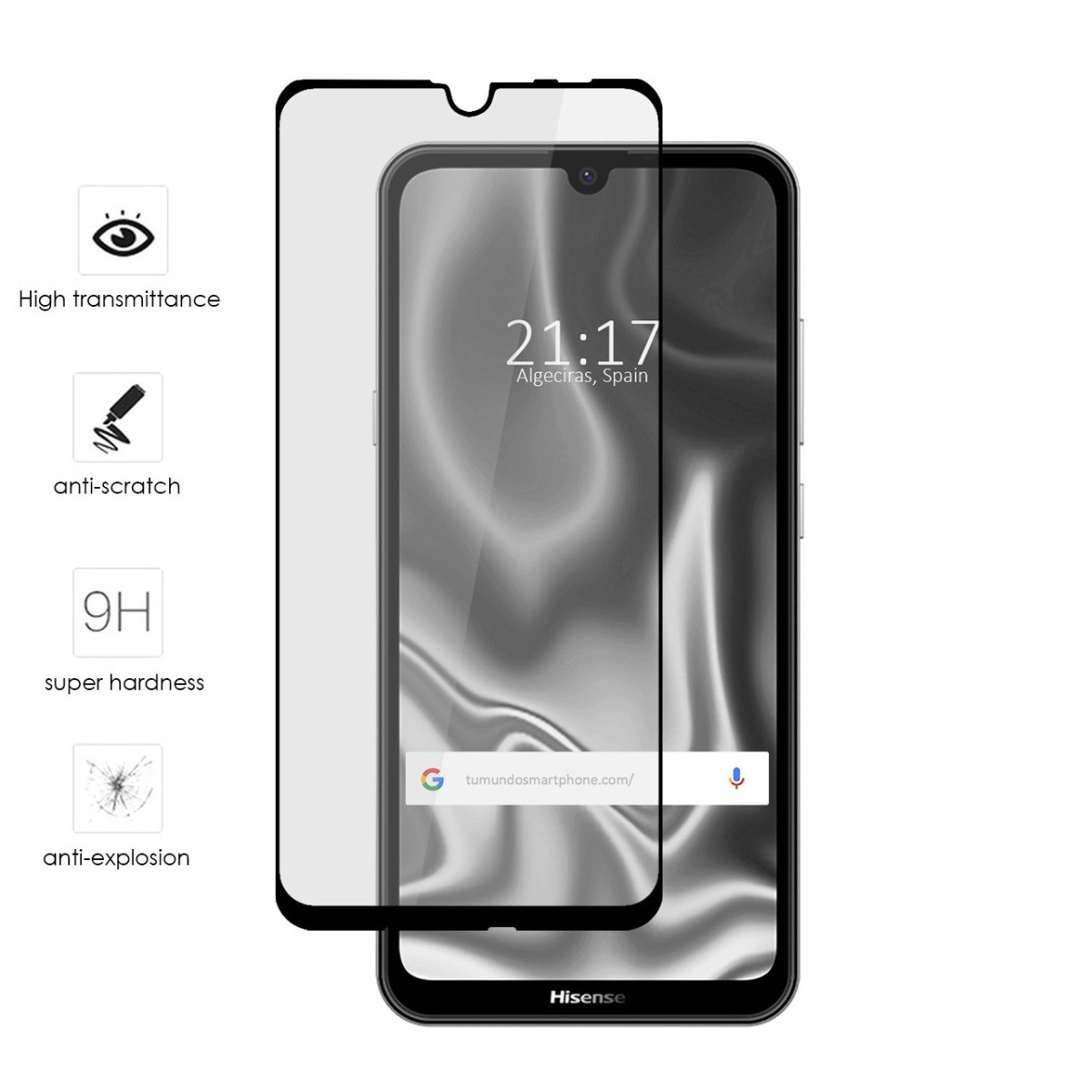 Protector Cristal Templado Completo 5D Full Glue Negro para Hisense Infinity E MAX Vidrio