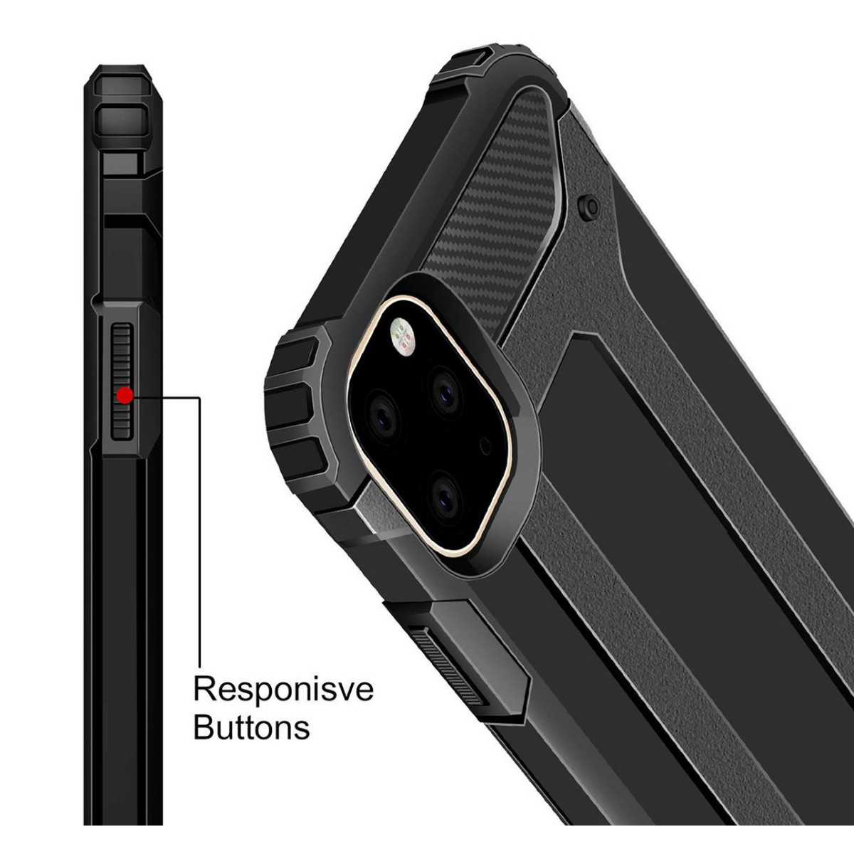 Funda Tipo Hybrid Tough Armor (Pc+Tpu) Negra para Iphone 11 Pro Max (6.5)