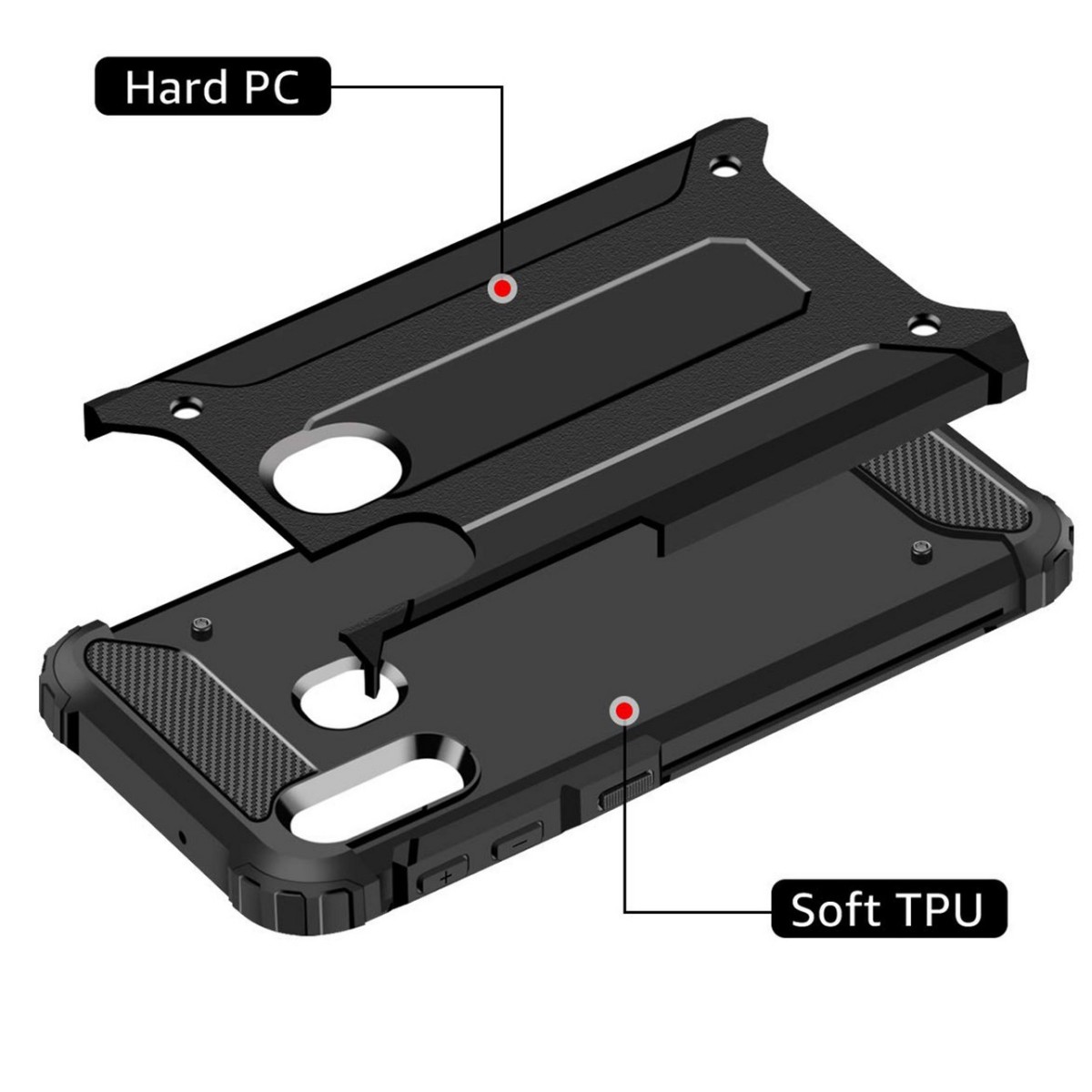 Funda Tipo Hybrid Tough Armor (Pc+Tpu) Negra para Samsung Galaxy A20e 5.8