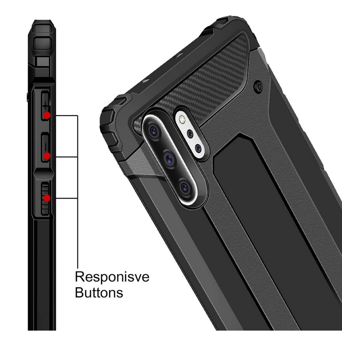 Funda Tipo Hybrid Tough Armor (Pc+Tpu) Negra para Samsung Galaxy Note10+