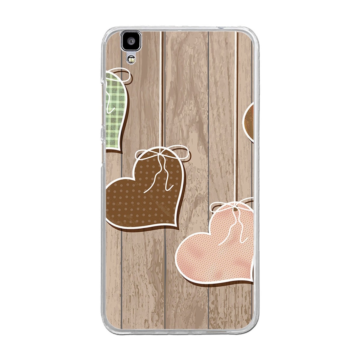 Funda Gel Tpu para Bluboo Maya 5.5" Diseño Corazones Madera Dibujos