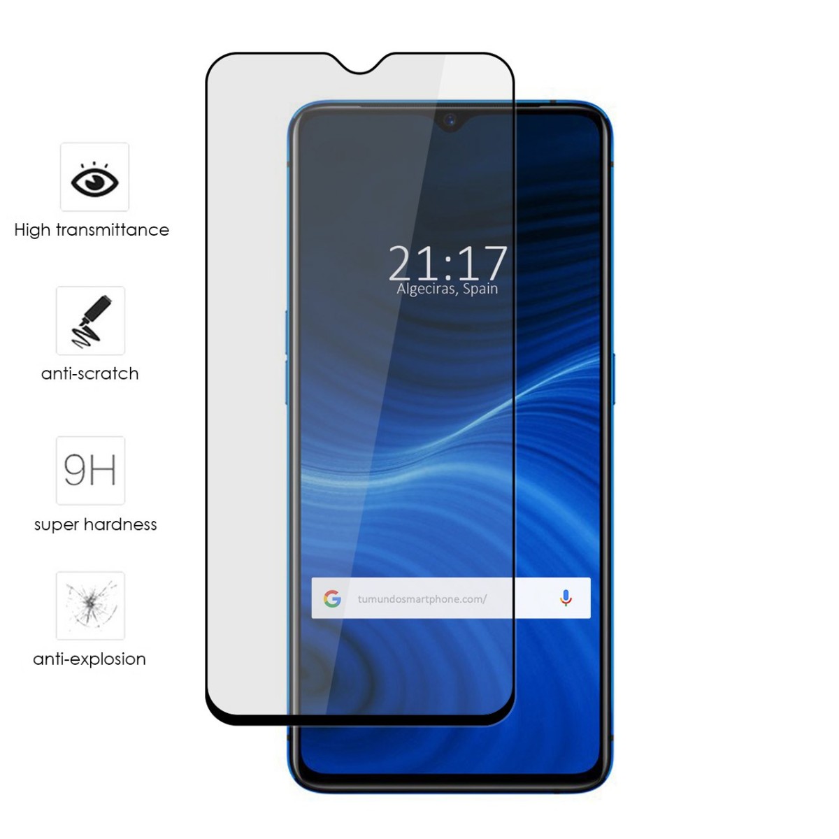 Protector Cristal Templado Completo 5D Full Glue Negro para Realme X2 Pro Vidrio