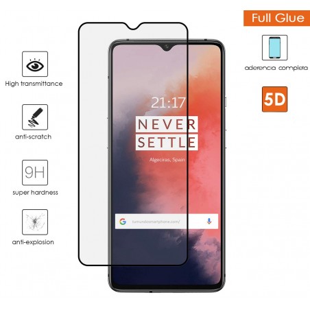 Protector Cristal Templado Completo 5D Full Glue Negro para Oneplus 7T Vidrio