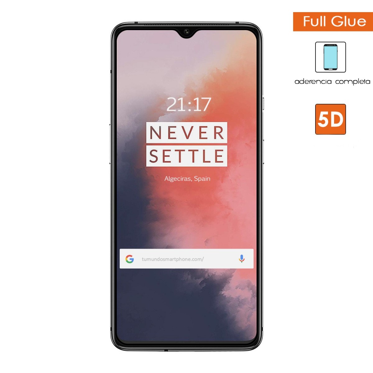 Protector Cristal Templado Completo 5D Full Glue Negro para Oneplus 7T Vidrio